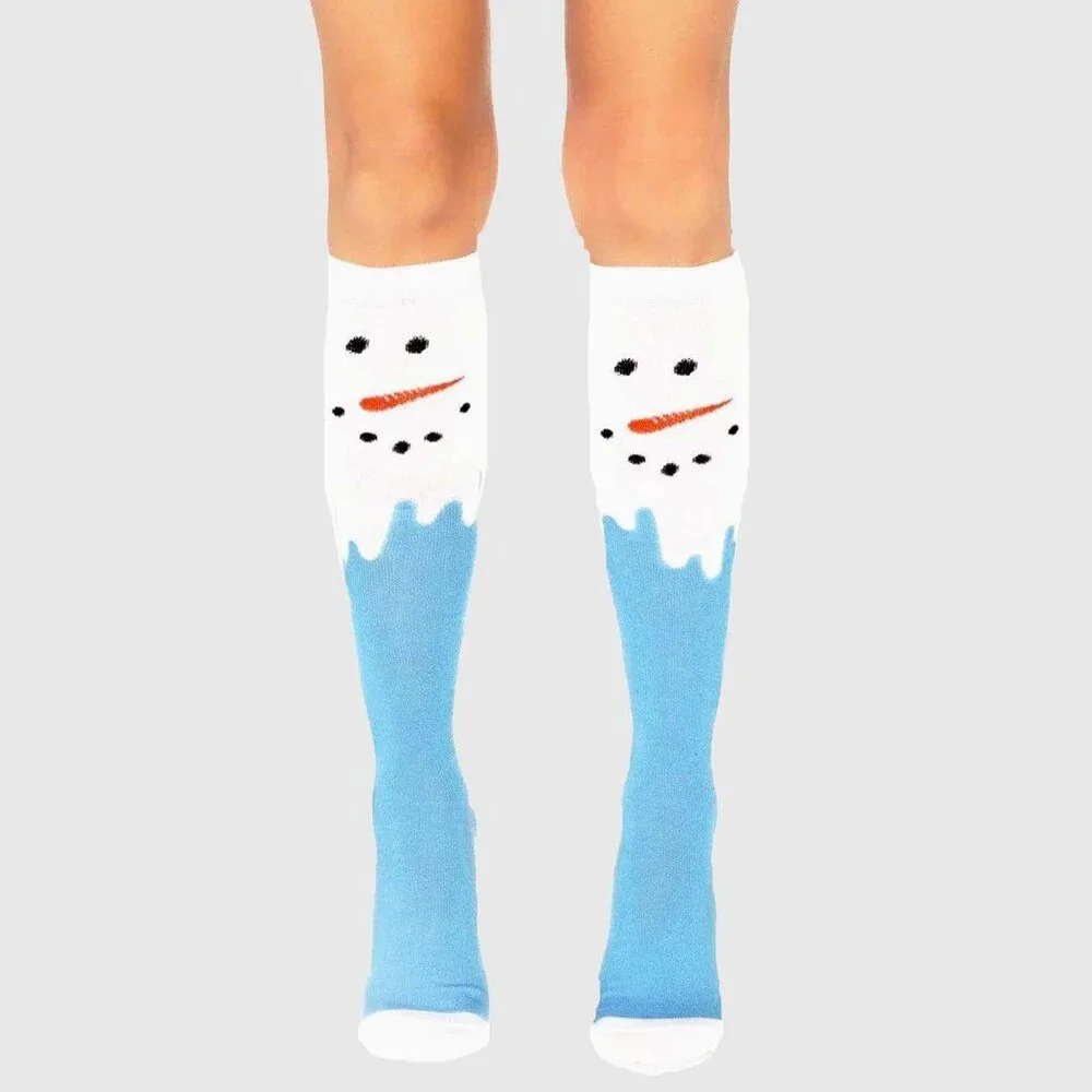 Snow Man Socks Womens One Size OS Festive Holiday Costume Hosiery